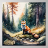 Poster Aquarelle Peinture de renard dans la forêt 1:1 (Devant)