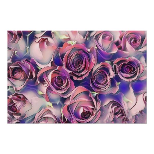 Poster Aquarelle Peinture de roses violets roses (Devant)