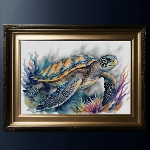 Poster Aquarelle Peinture de tortue de mer 3:2 XIV