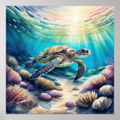 Poster Aquarelle Peinture de tortue marine 1:1 XIII (Devant)