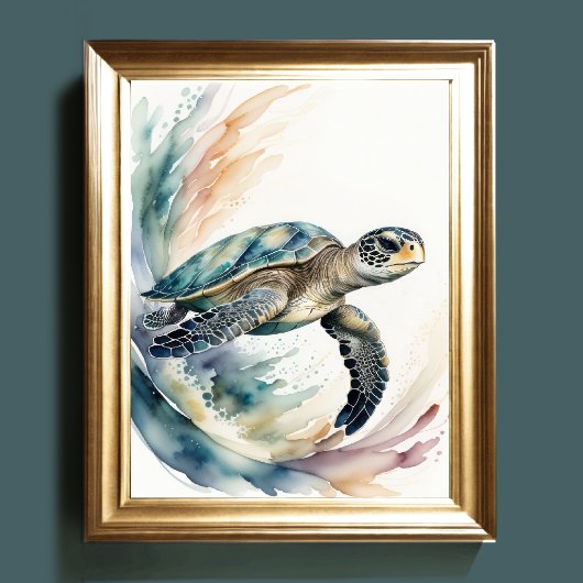 Poster Aquarelle Peinture de tortue marine Couleurs pourr