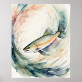 Poster Aquarelle Peinture de truite de poisson (Devant)