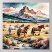 Poster Aquarelle Peinture des Chevaux Sauvages 1:1 (Devant)