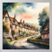 Poster Aquarelle Peinture des Cotswolds anglais (Devant)