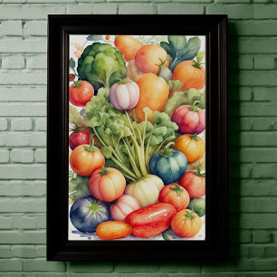 Poster Aquarelle Peinture des légumes secs II