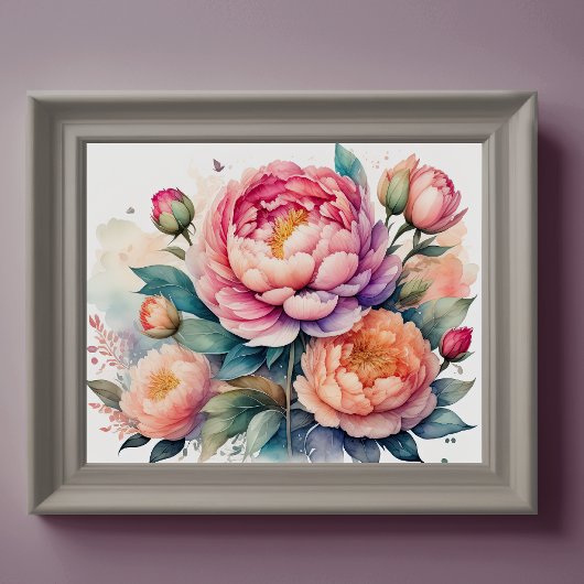 Poster Aquarelle Peinture des pivoines