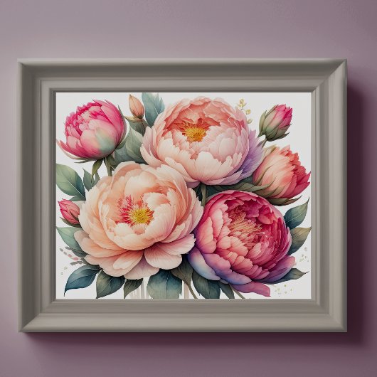 Poster Aquarelle Peinture des pivoines IV