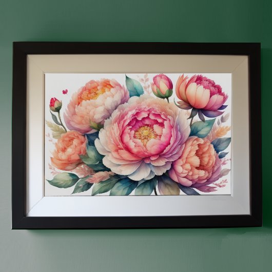 Poster Aquarelle Peinture des pivoines IX