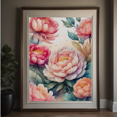 Poster Aquarelle Peinture des pivoines roses III