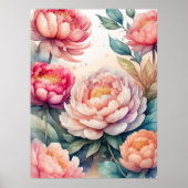 Poster Aquarelle Peinture des pivoines roses III (Devant)