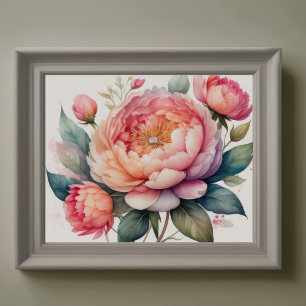 Poster Aquarelle Peinture des pivoines V