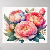 Poster Aquarelle Peinture des pivoines VI (Devant)