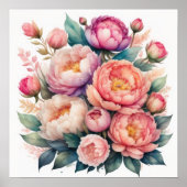 Poster Aquarelle Peinture des pivoines VII (Devant)