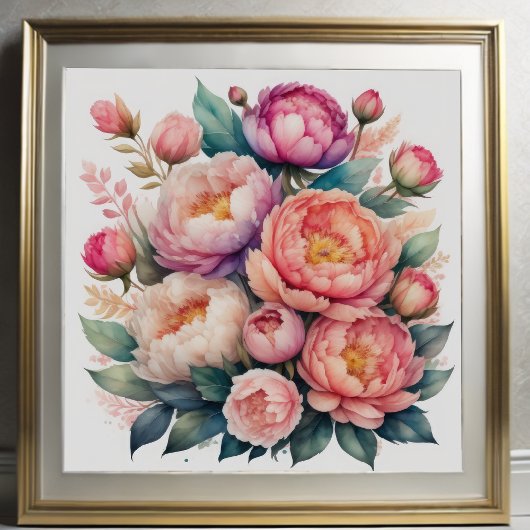 Poster Aquarelle Peinture des pivoines VII