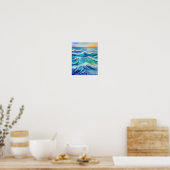 Poster Aquarelle peinture des vagues bleues (Cuisine)