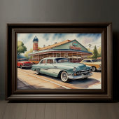 Poster Aquarelle Peinture des voitures et des dîners