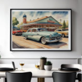 Poster Aquarelle Peinture des voitures et des dîners