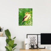 Poster Aquarelle Peinture d'Oiseau du Bruant dans l'arbre (Bureau à domicile)