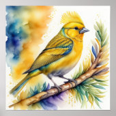 Poster Aquarelle Peinture d'Oiseau Jaune 1:1 (Devant)