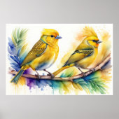 Poster Aquarelle Peinture d'Oiseau Jaune 3:2 (Devant)