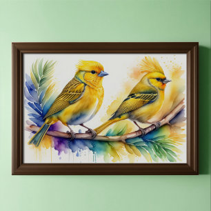Poster Aquarelle Peinture d'Oiseau Jaune 3:2