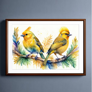 Poster Aquarelle Peinture d'Oiseau Jaune 3:2