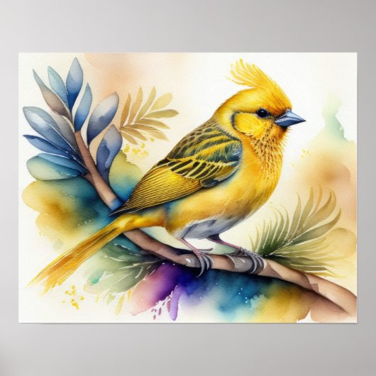 Poster Aquarelle Peinture d'oiseaux jaunes 5:4 (Devant)
