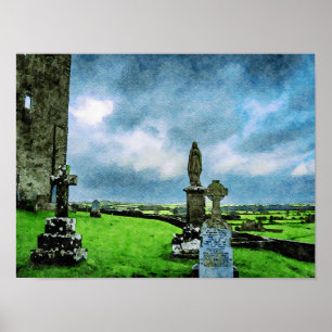 Poster Aquarelle peinture du cimetière Rocher de Cashel