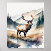 Poster Aquarelle Peinture d'un Elk 5:4 (Devant)
