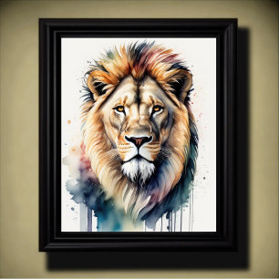 Poster Aquarelle Peinture d'un lion mâle 5:4