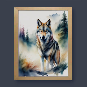 Poster Aquarelle Peinture d'un loup 3:4