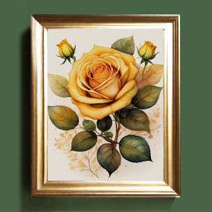Poster Aquarelle Peinture d'un Rose Jaune