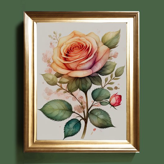 Poster Aquarelle Peinture d'un Rose rose III