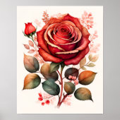 Poster Aquarelle Peinture d'un Rose rouge (Devant)