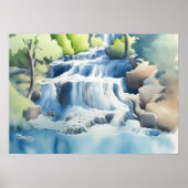 Poster Aquarelle Peinture D'Une Cascade (Devant)