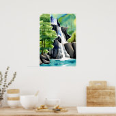 Poster Aquarelle Peinture D'Une Cascade (Cuisine)