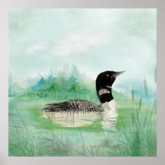 Poster Aquarelle Peinture Loon Bird Lake Art sauvage (Devant)