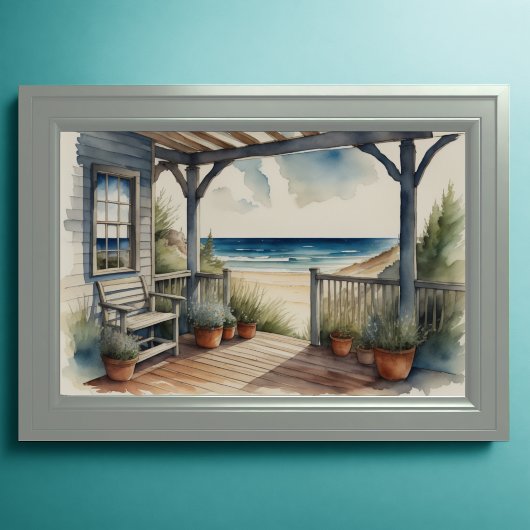 Poster Aquarelle Peinture Ocean View Porche avant