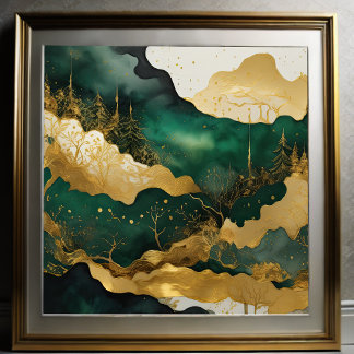 Poster Aquarelle peinture paysage Abstraite or 1:1 II