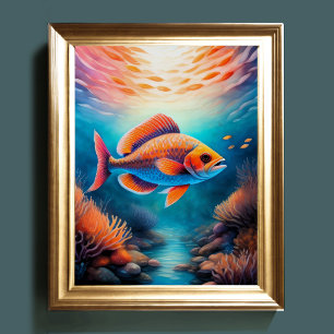Poster Aquarelle Peinture Poisson de récif