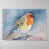 Poster Aquarelle Peinture Robin oiseau (Devant)