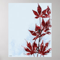 aquarelle peinture rouge japonais érable feuilles