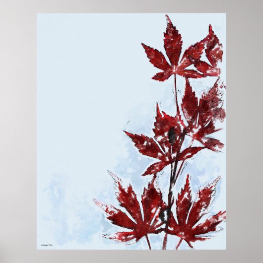 Poster aquarelle peinture rouge japonais érable feuilles (Devant)