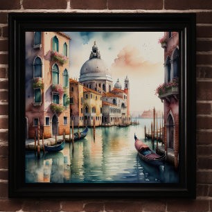 Poster Aquarelle Peinture Venise Ville Scène Gondola 1:1