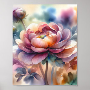 Poster Aquarelle Peony en pleine floraison
