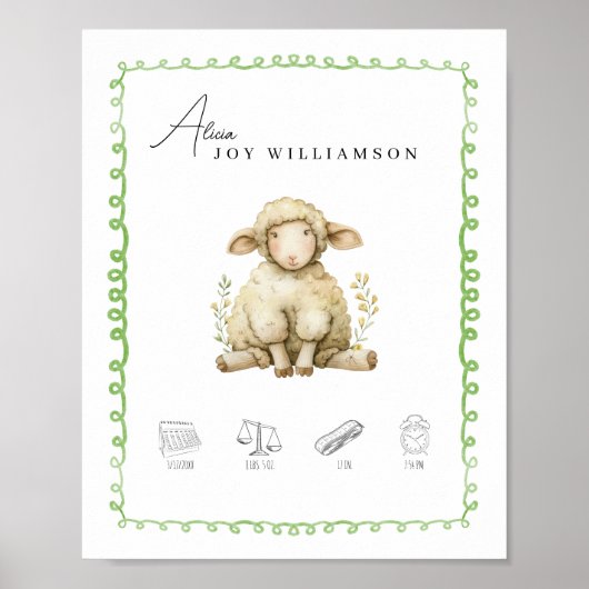 Poster Aquarelle personnalisable Lamb Détails de naissanc (Devant)
