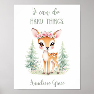 Poster Aquarelle personnalisée Cerf Bois Pépinière animal