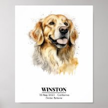 Aquarelle personnalisée de Golden Retriever doré