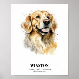 Poster Aquarelle personnalisée de Golden Retriever doré