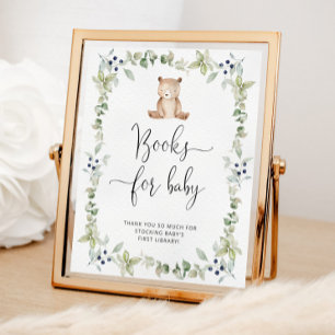 Poster Aquarelle petit ours, livres d'eucalyptus pour béb